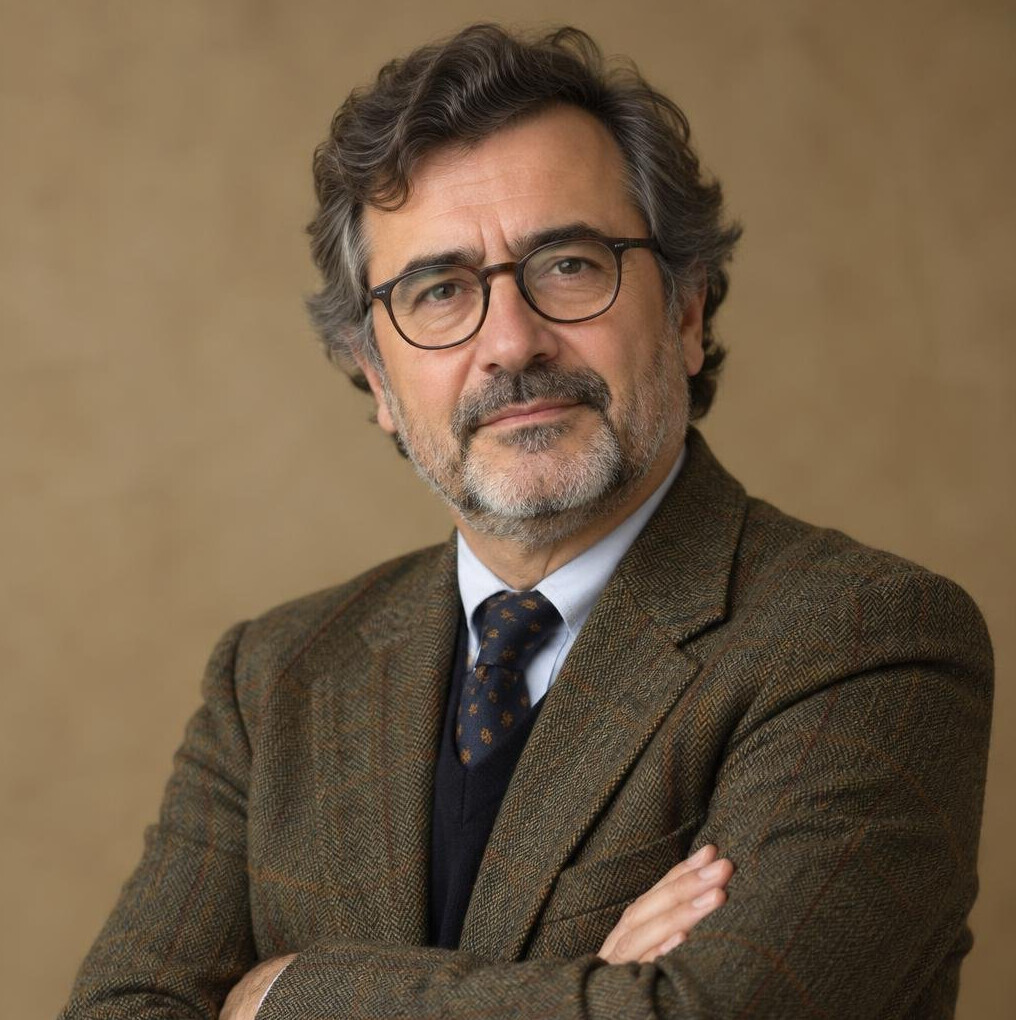 Studio portrait of a Portuguese man in his fifties, cultural historian
